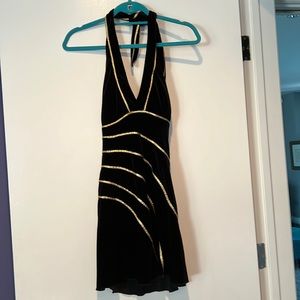 🎈 Vintage black velvet mini - fits XS with gold fabric - halter style 🎈